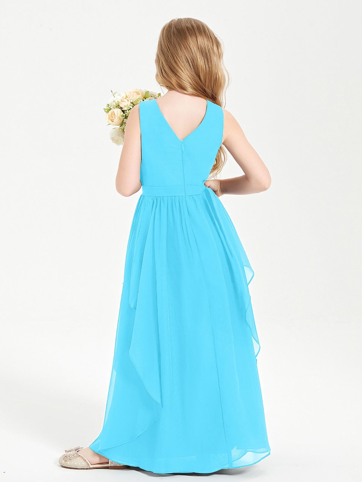 Boho Sleeveless Junior Chiffon Bridesmaids Gown Pool